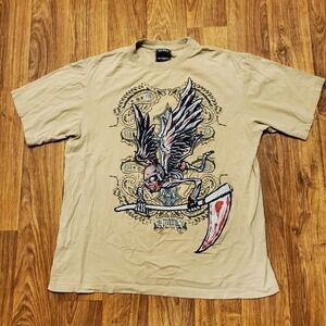 Vintage Avirex Shirt Adult Large Beige Skeleton Grim Reaper Graphic Gothic